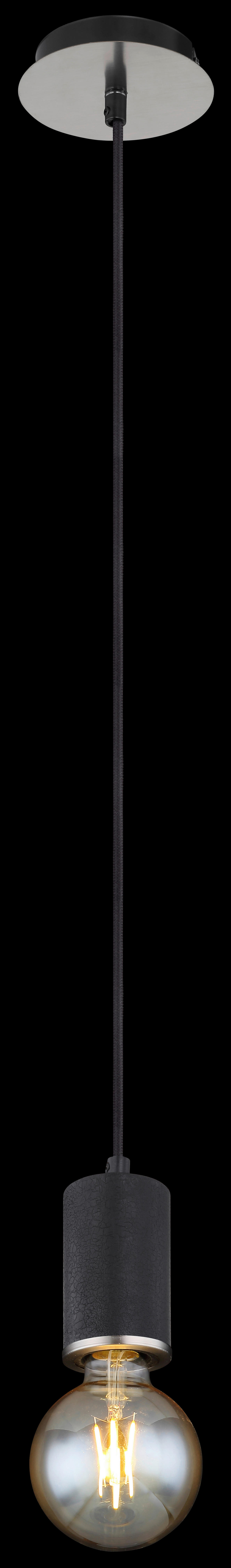 GLOBO Pendelleuchte 54032-1HB Joseba schwarz nickel Holz Metall H/D: ca. 160x12 cm E27 1 Brennstellen Joseba - nickel/schwarz (12,00/160,00cm) - GLOBO