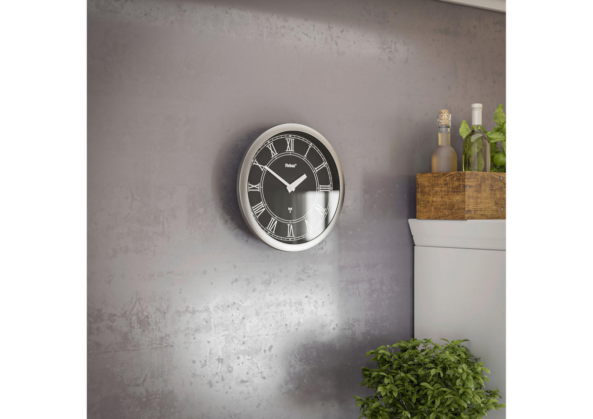 Mebus Wanduhr silber D: ca. 25 cm Wanduhr_Funk - schwarz/silber (25,00cm) - Mebus