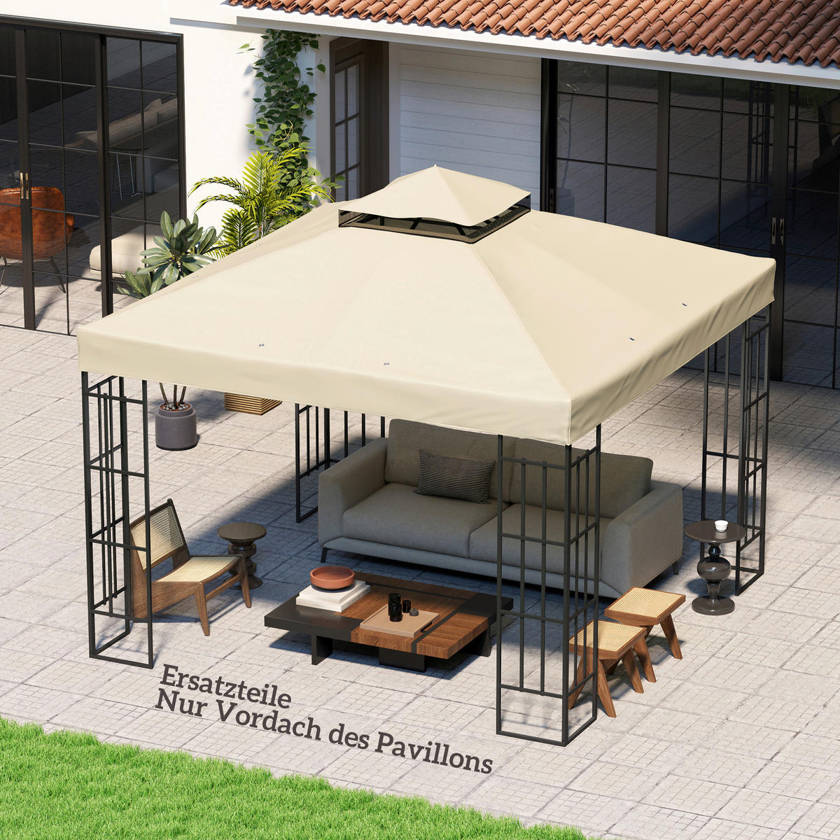 Outsunny Ersatzdach cremeweiß Polyester B/H/L: ca. 300x1x300 cm Pavillon Ersatzdach - cremeweiß (300,00/300,00/1,00cm) - Outsunny