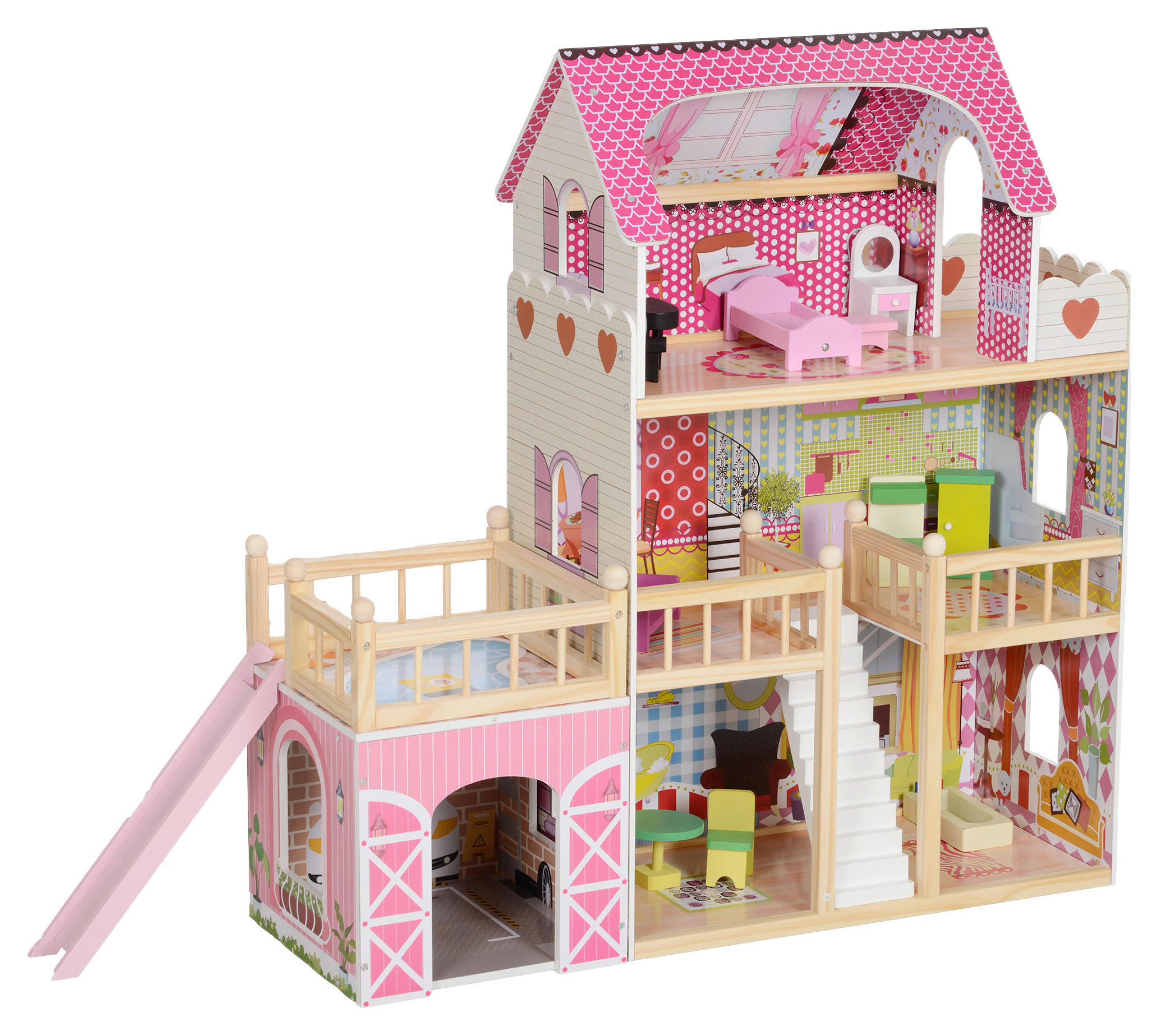AIYAPLAY Puppenhaus rosa Kiefer B/H/L: ca. 32x92,1x114,5 cm Puppenhaus - rosa (114,50/32,00/92,10cm) - AIYAPLAY