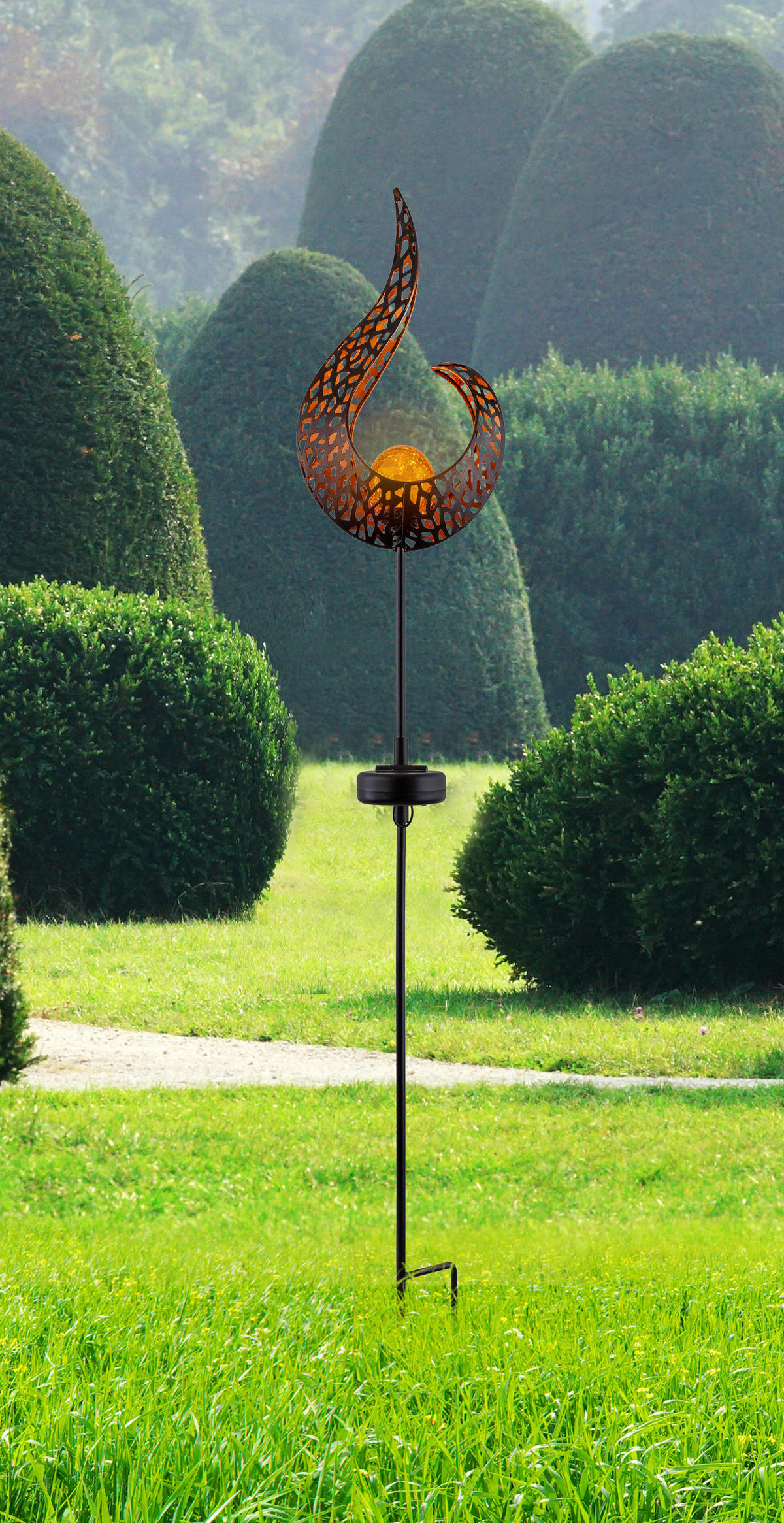 LED-Solarleuchte gelb schwarz Glas Metall B/H/T: ca. 6,5x90x16,5 cm SOLAR - gelb/schwarz (6,50/90,00/16,50cm) - GLOBO