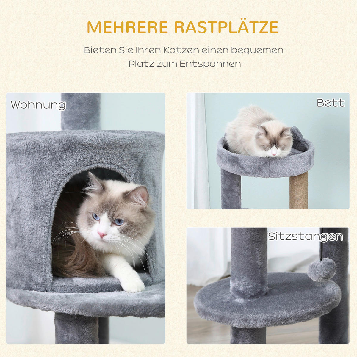 PawHut Katzenbaum grau Sisal B/H/L: ca. 48x104x48 cm Katzenbaum - grau (48,00/48,00/104,00cm) - PawHut
