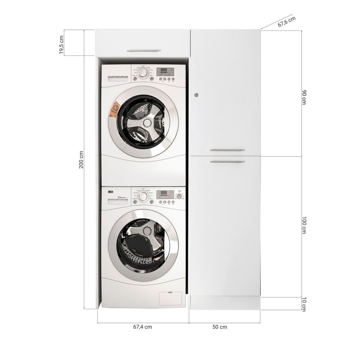 Respekta Hauswirtschaftsraum-Set Clara weiß matt B/H/T: ca. 117,4x200x67,6 cm Clara - weiß (117,40/200,00/67,60cm) - Respekta