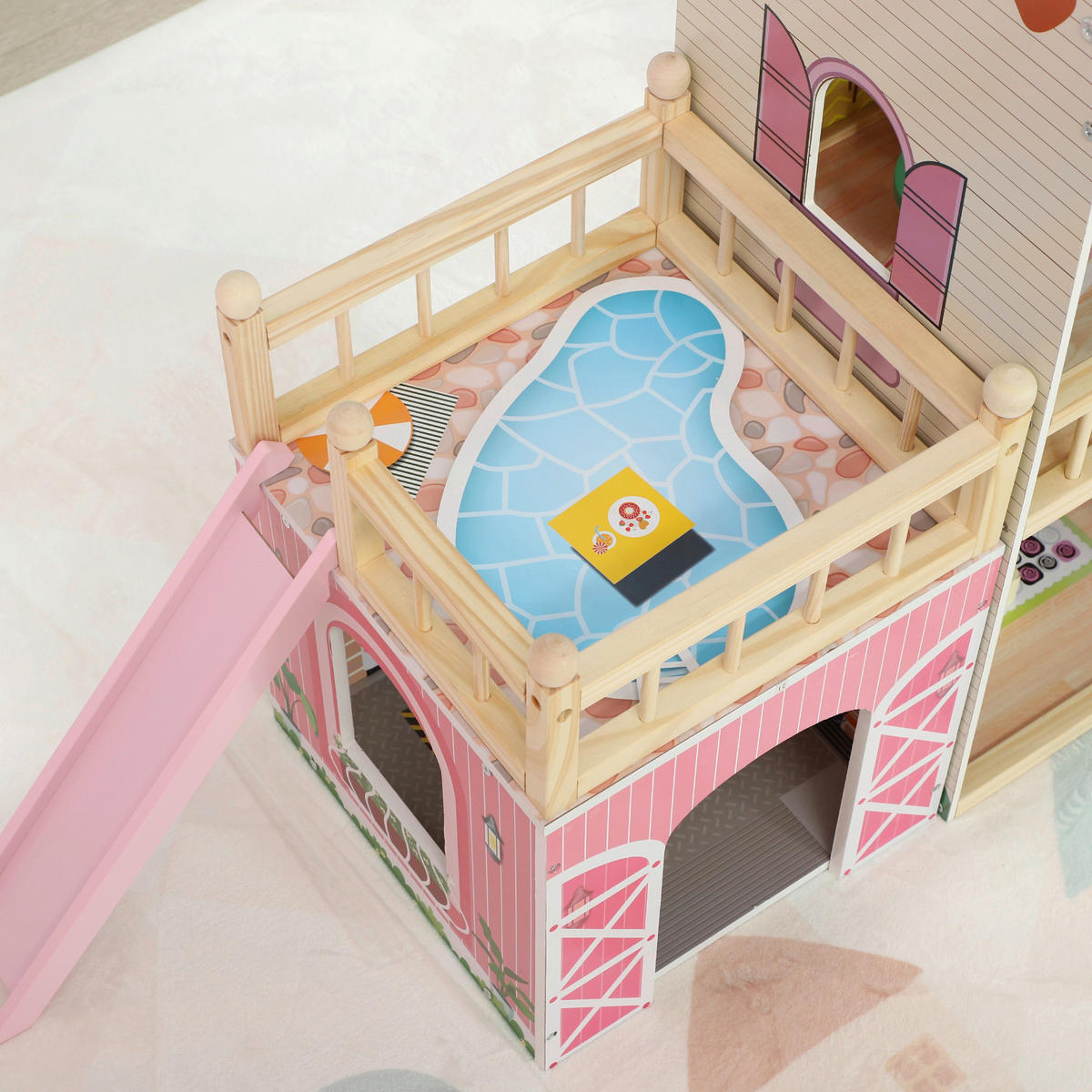 AIYAPLAY Puppenhaus rosa Kiefer B/H/L: ca. 32x92,1x114,5 cm Puppenhaus - rosa (114,50/32,00/92,10cm) - AIYAPLAY