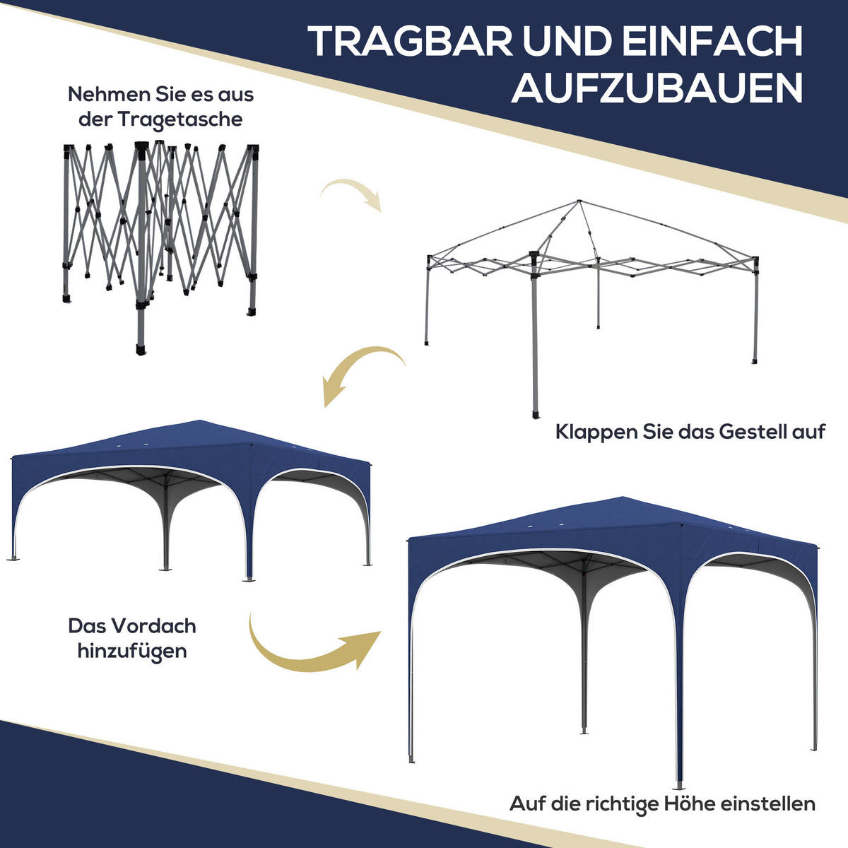 Outsunny Pavillon blau Polyester-Mischgewebe B/H/L: ca. 295x255x295 cm Pavillon - blau (295,00/295,00/255,00cm) - Outsunny