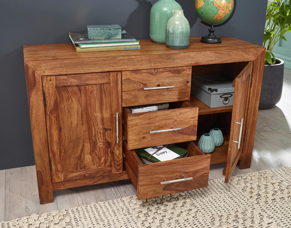 Sideboard natur silber B/H/T: ca. 118x70x40 cm Sideboard - natur/silber (118,00/70,00/40,00cm) - Wohnling