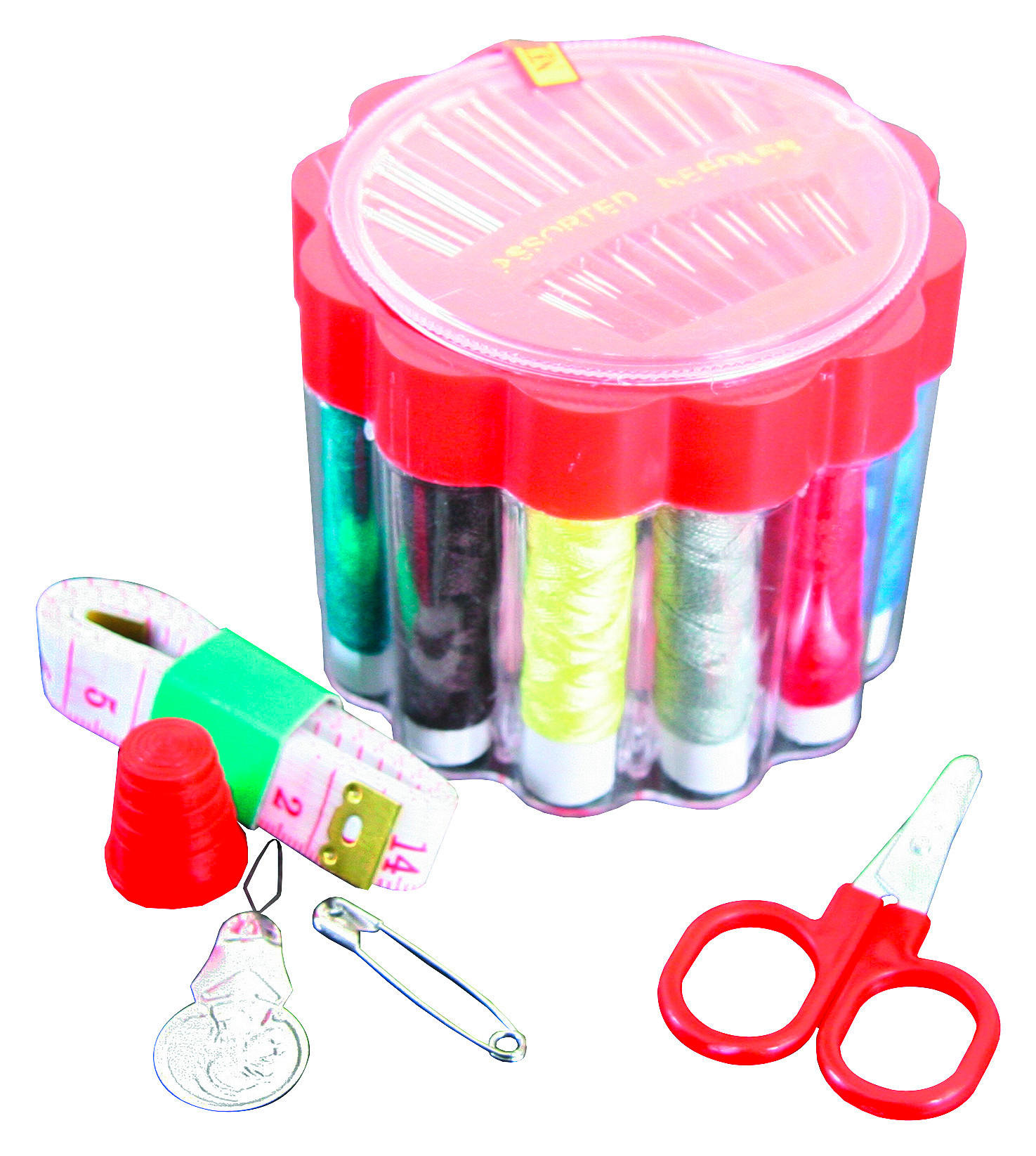 Axentia Nähgarnbox transparent Kunststoff B/H/L: ca. 8x6,5x8 cm Nähgarnbox_mit_Zubehör - rot/transparent (8,00/8,00/6,50cm) - Axentia