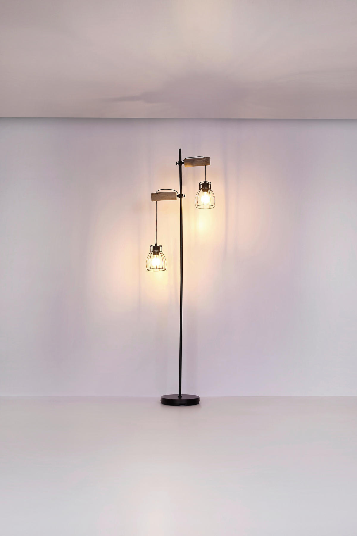 GLOBO Stehleuchte MINA 15326-2SN schwarz natur Metall Holz H: ca. 168 cm E27 2 Brennstellen Stehleuchte_Mina 2flg. - natur/schwarz (168,00cm) - GLOBO