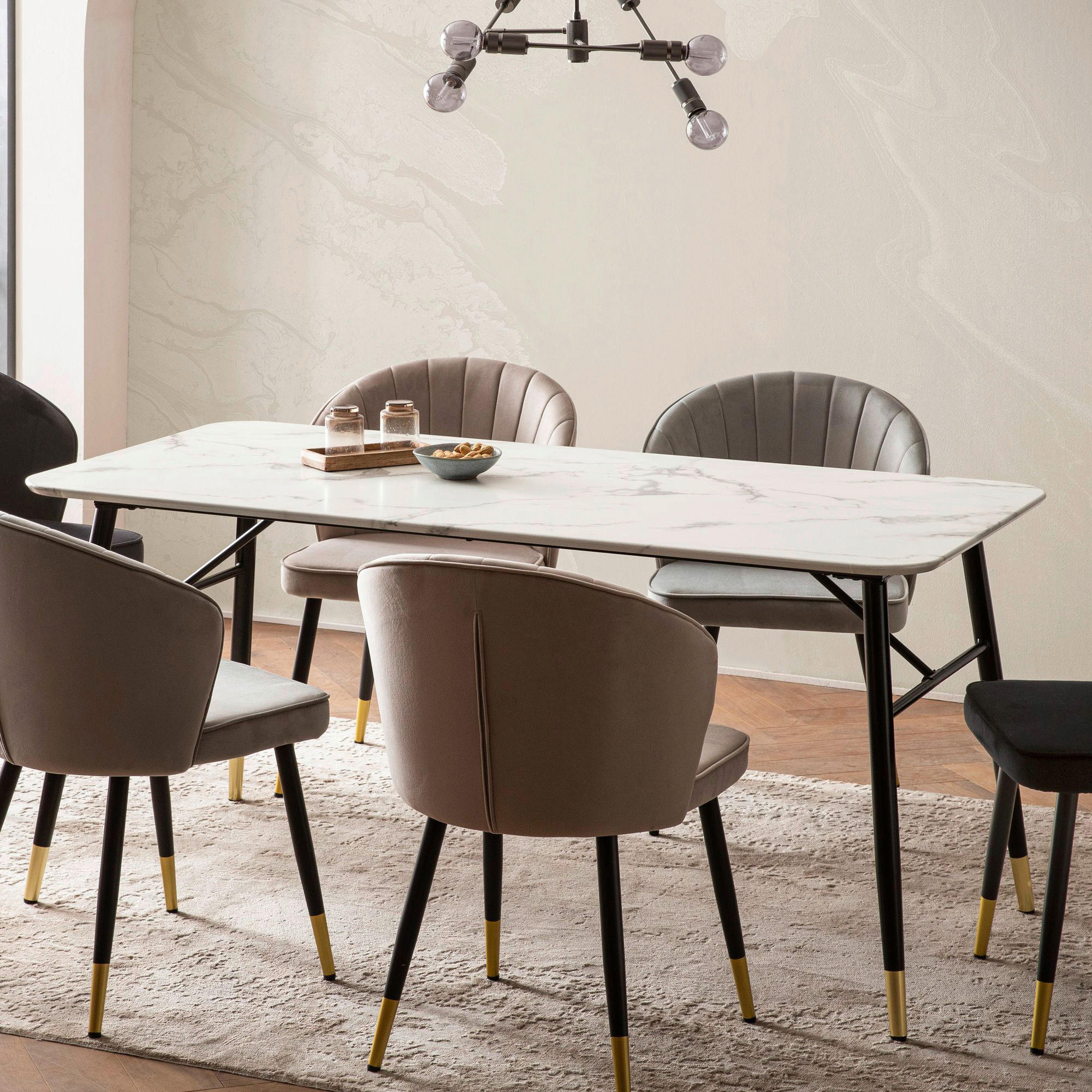 Esstisch weiß Marmoroptik Optik B/H/T: ca. 140x76x80 cm Esstisch - weiß/Marmoroptik (140,00/76,00/80,00cm) - Wohnling