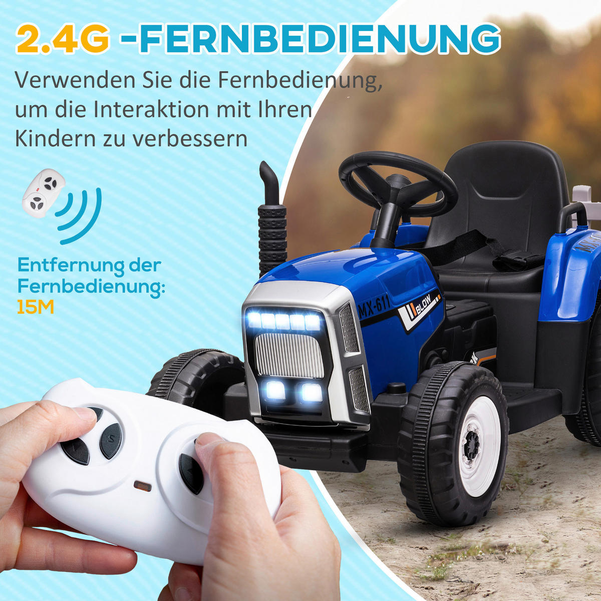 HOMCOM Kinder Elektro-Traktor blau B/H/L: ca. 50x52,5x136,5 cm Kinder Elektro-Traktor - blau (136,50/50,00/52,50cm) - HOMCOM