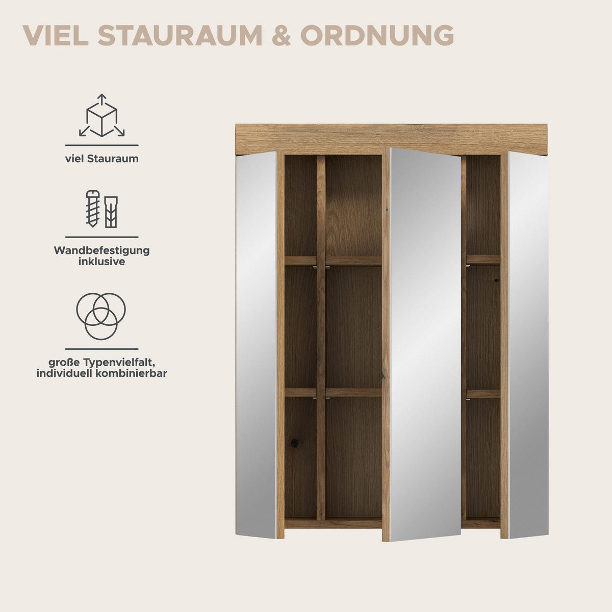 Spiegelschrank Scout Evoke Oak Nachbildung Spiegel B/H/T: ca. 60x79x18 cm Scout - (60,00/79,00/18,00cm) - xonox.home