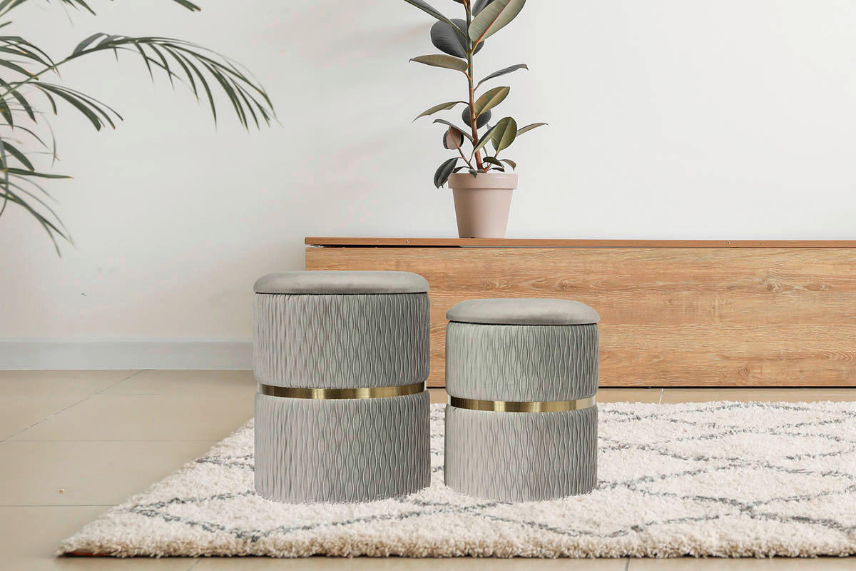 360 Living Hocker Milas 100 2er-Set grau H/D: ca. 44x36 cm Milas 100 2er-Set - grau (36,00/44,00cm) - 360 Living