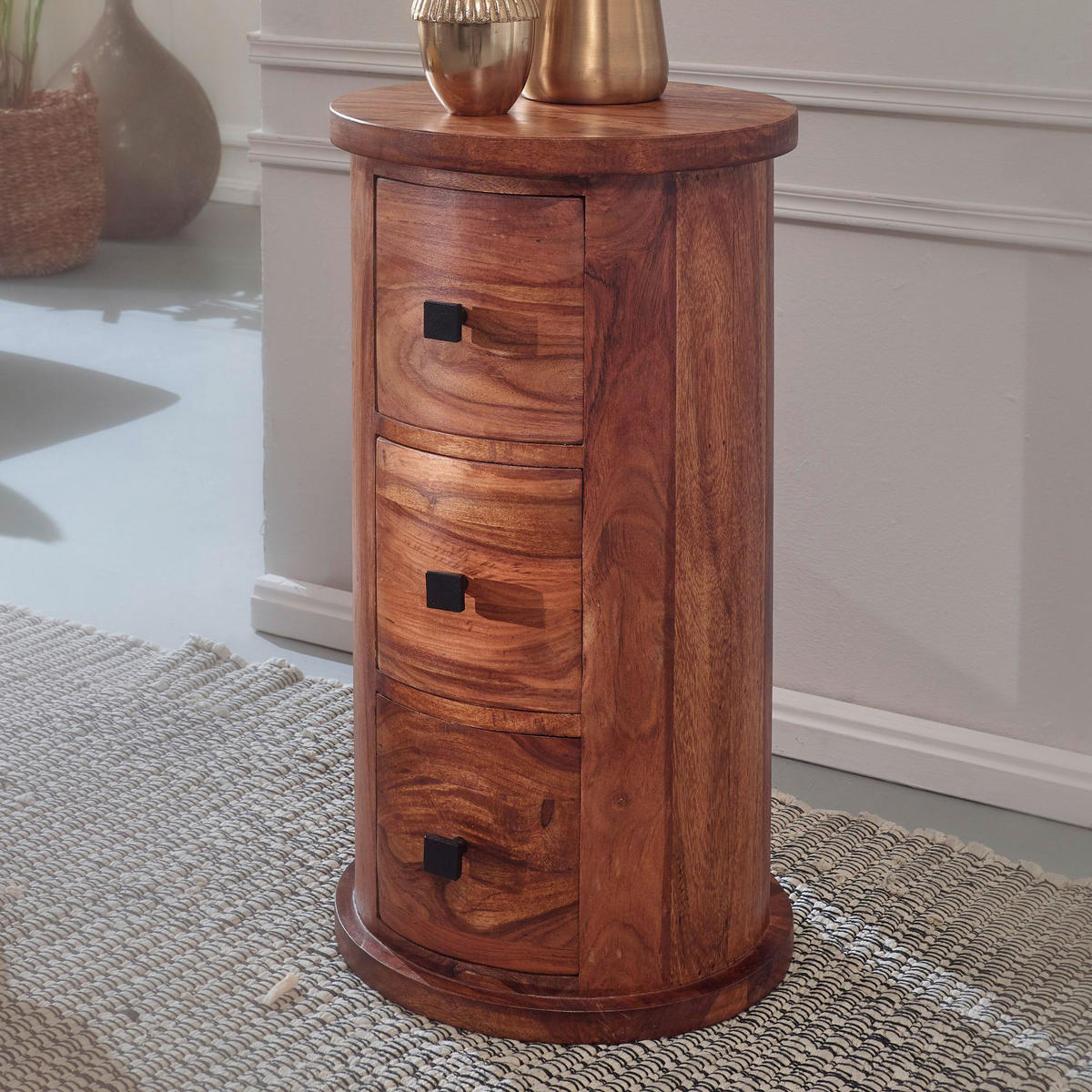 Sideboard natur schwarz lackiert B/H/T: ca. 35x65x35 cm Sideboard - natur/schwarz (35,00/65,00/35,00cm) - Wohnling