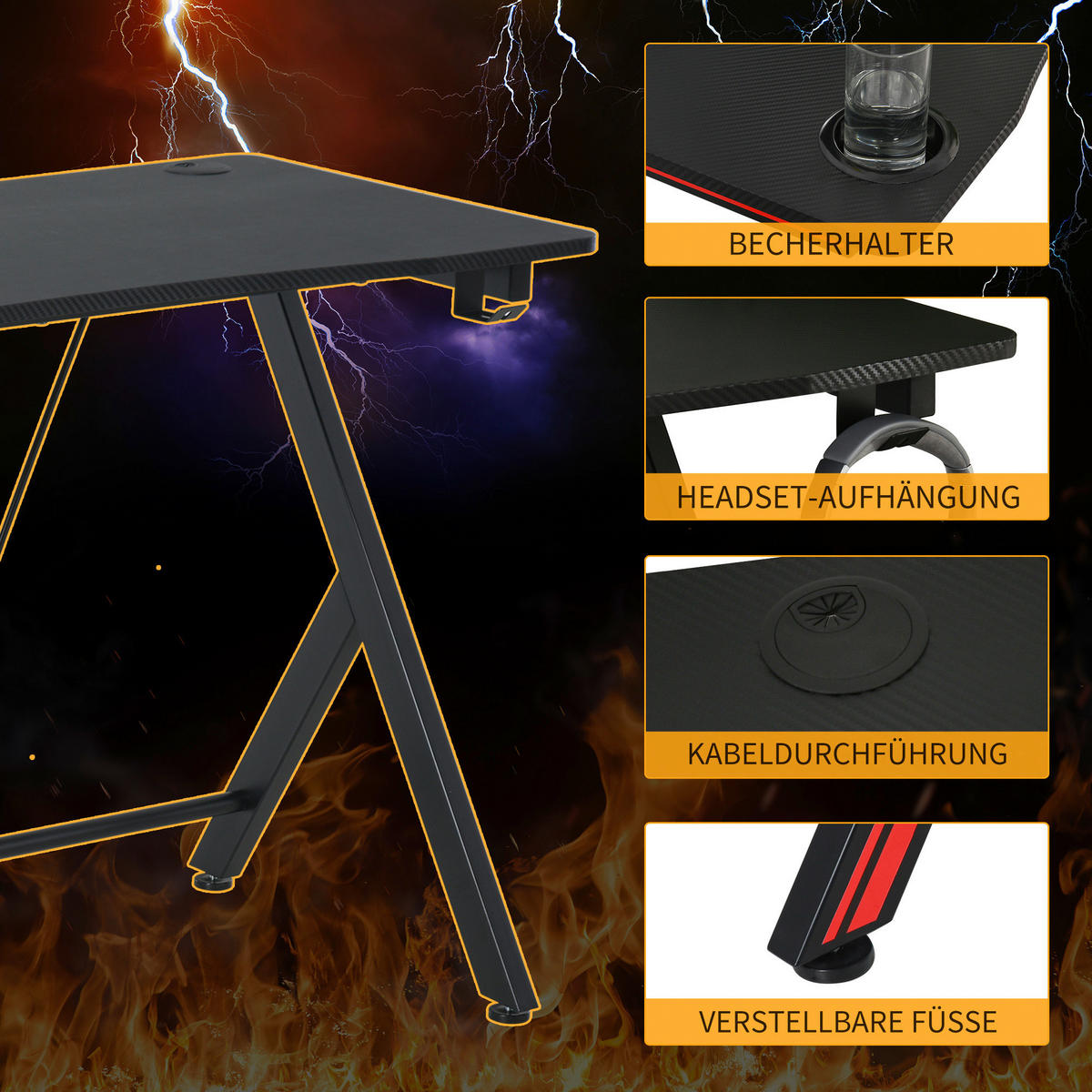Gaming-Schreibtisch 836-206V01 schwarz B/H/T: ca. 105x75x55 cm 836-206V01 - schwarz (105,00/75,00/55,00cm) - HOMCOM