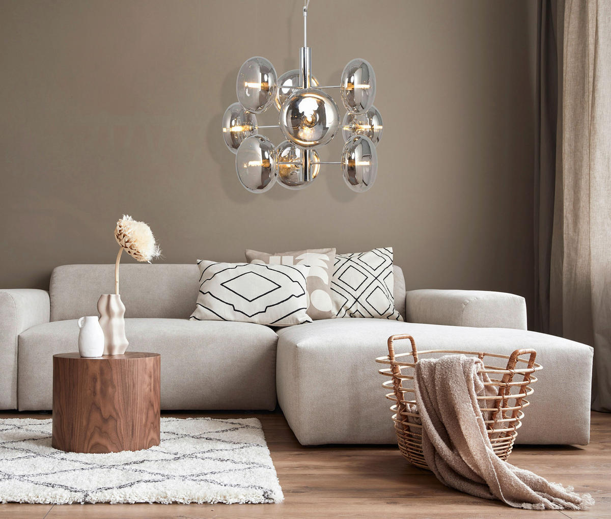Näve Leuchten Pendelleuchte 7092897 Chrom Metall Glas B/H/T: ca. 53x55x53 cm G9 9 Brennstellen Orion - Chrom (53,00/55,00/53,00cm) - Näve Leuchten