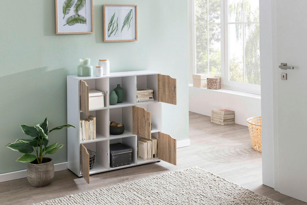 Sideboard weiß Eiche Sonoma Nachbildung B/H/T: ca. 89x91x29 cm Sideboard - Eiche/weiß (89,00/91,00/29,00cm) - Wohnling