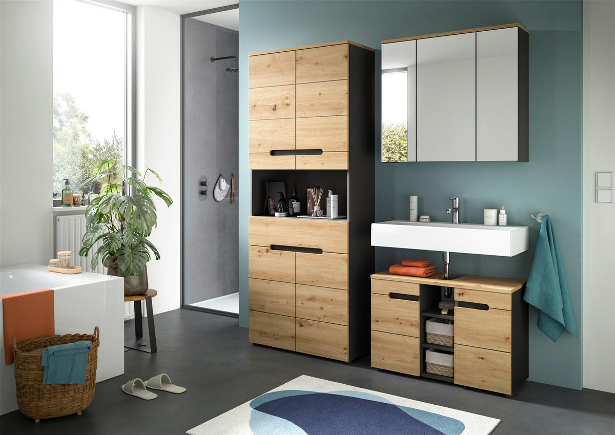 Badezimmer-Set Canu Basalt Eiche Artisan Nachbildung B/H/T: ca. 80x193x34 cm Canu - Eiche/Basalt (80,00/193,00/34,00cm) - xonox.home