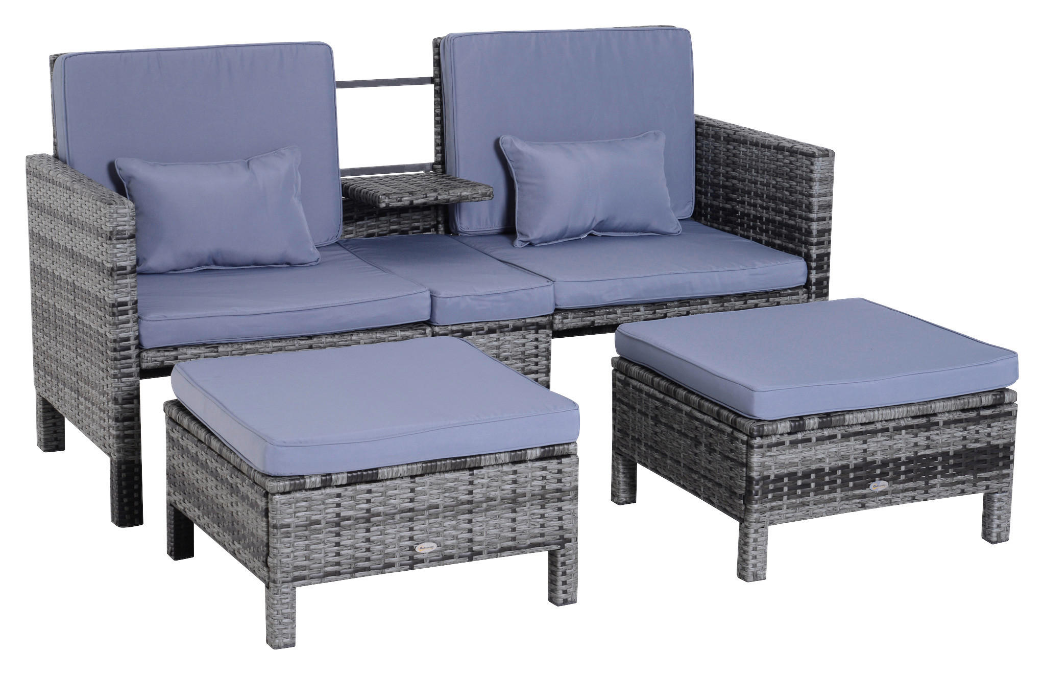 Outsunny Sitzgruppe grau Polyrattan Rattan-Sitzgruppe_3tlg. - grau - Outsunny