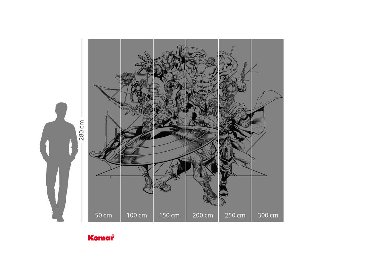 Komar Fototapete Avengers Black and White IADX6-066 B/H: ca. 300x280 cm Avengers Black and White IADX6-066 - (300,00/280,00cm) - Komar