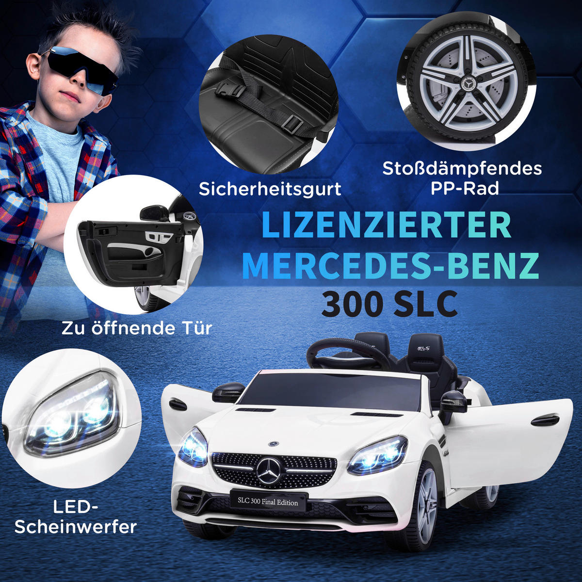 AIYAPLAY Kinder-Elektroauto weiß B/H/L: ca. 62,5x44x107 cm Kinder Elektroauto - weiß (107,00/62,50/44,00cm) - AIYAPLAY