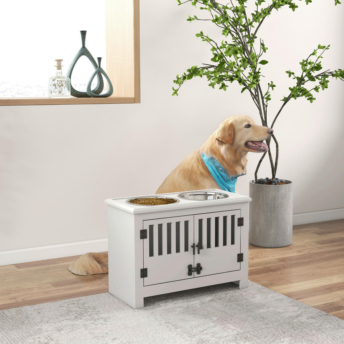PawHut Futterstation weiß Stahl B/H/L: ca. 30x43x60 cm Futterstation - weiß (60,00/30,00/43,00cm) - PawHut