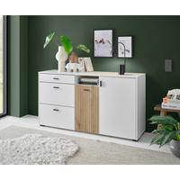 Sideboard Hudson weiß matt Eiche Evoke Coast Nachbildung B/H/T: ca. 150x22x21 cm Hudson - Eiche/weiß (150,00/22,00/21,00cm)