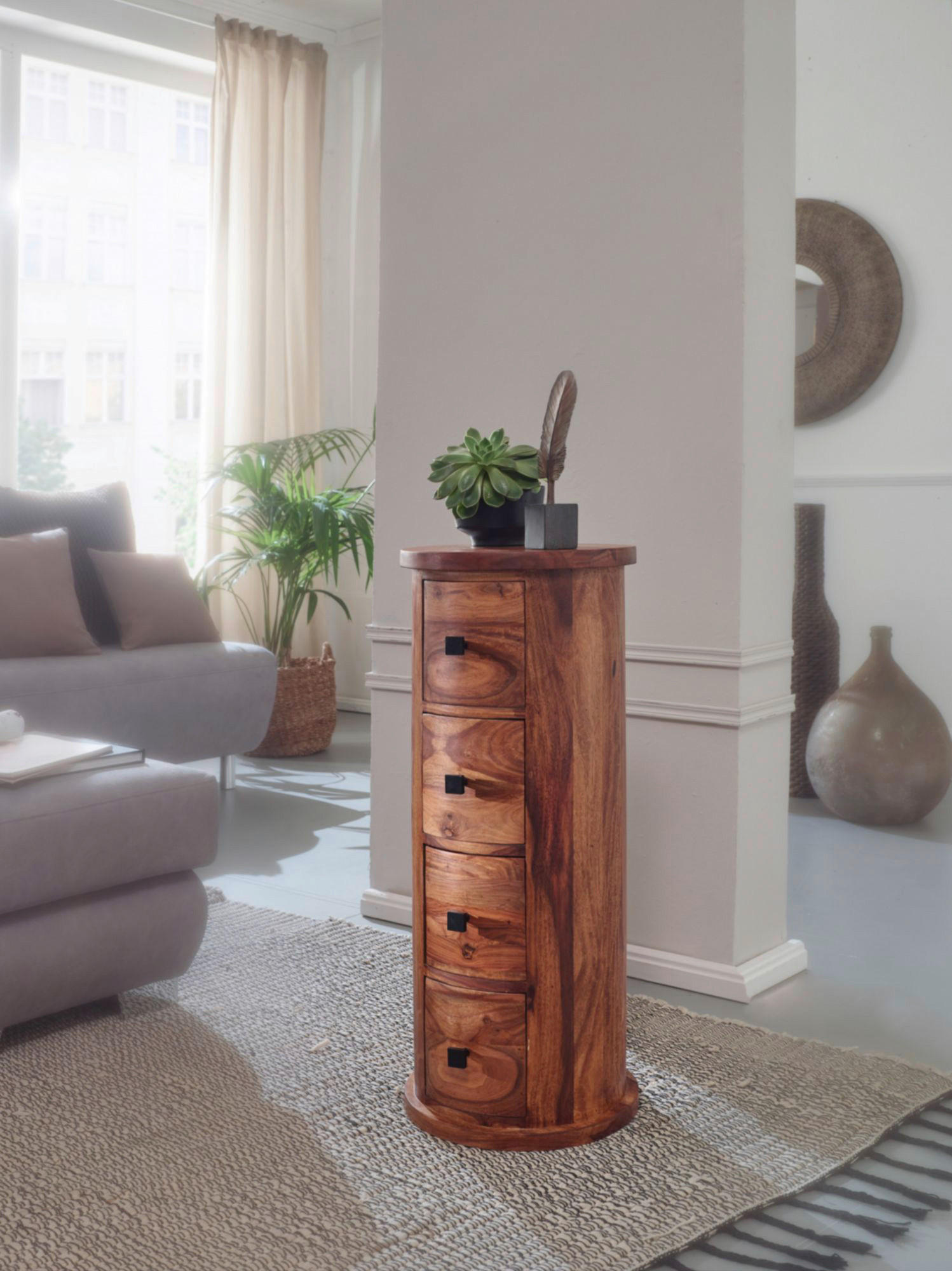 Sideboard natur schwarz B/H/T: ca. 35x85x35 cm Sideboard - natur/schwarz (35,00/85,00/35,00cm) - Wohnling