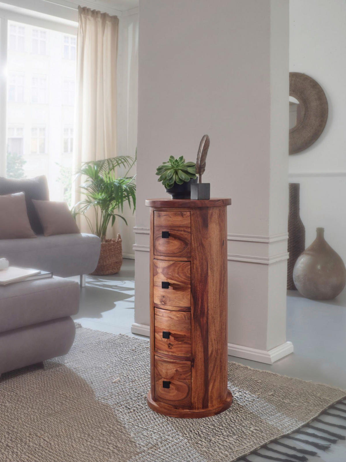 Sideboard natur schwarz B/H/T: ca. 35x85x35 cm Sideboard - natur/schwarz (35,00/85,00/35,00cm) - Wohnling
