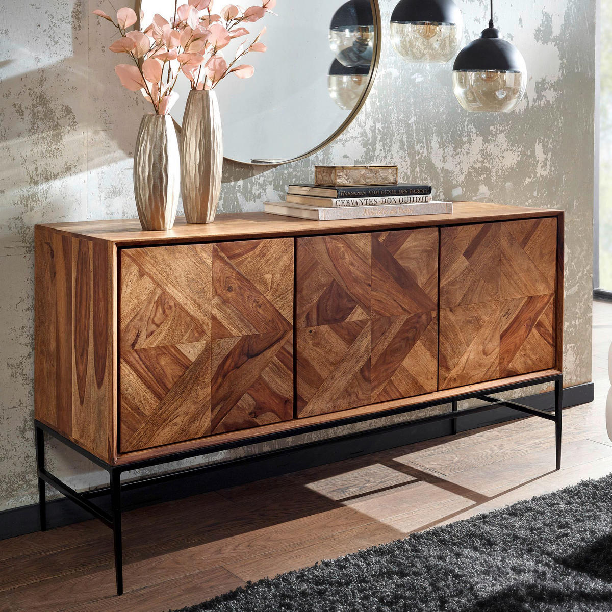 Sideboard rosenholz Nachbildung B/H/T: ca. 123x70x45 cm Sideboard - rosenholz (123,00/70,00/45,00cm) - Wohnling