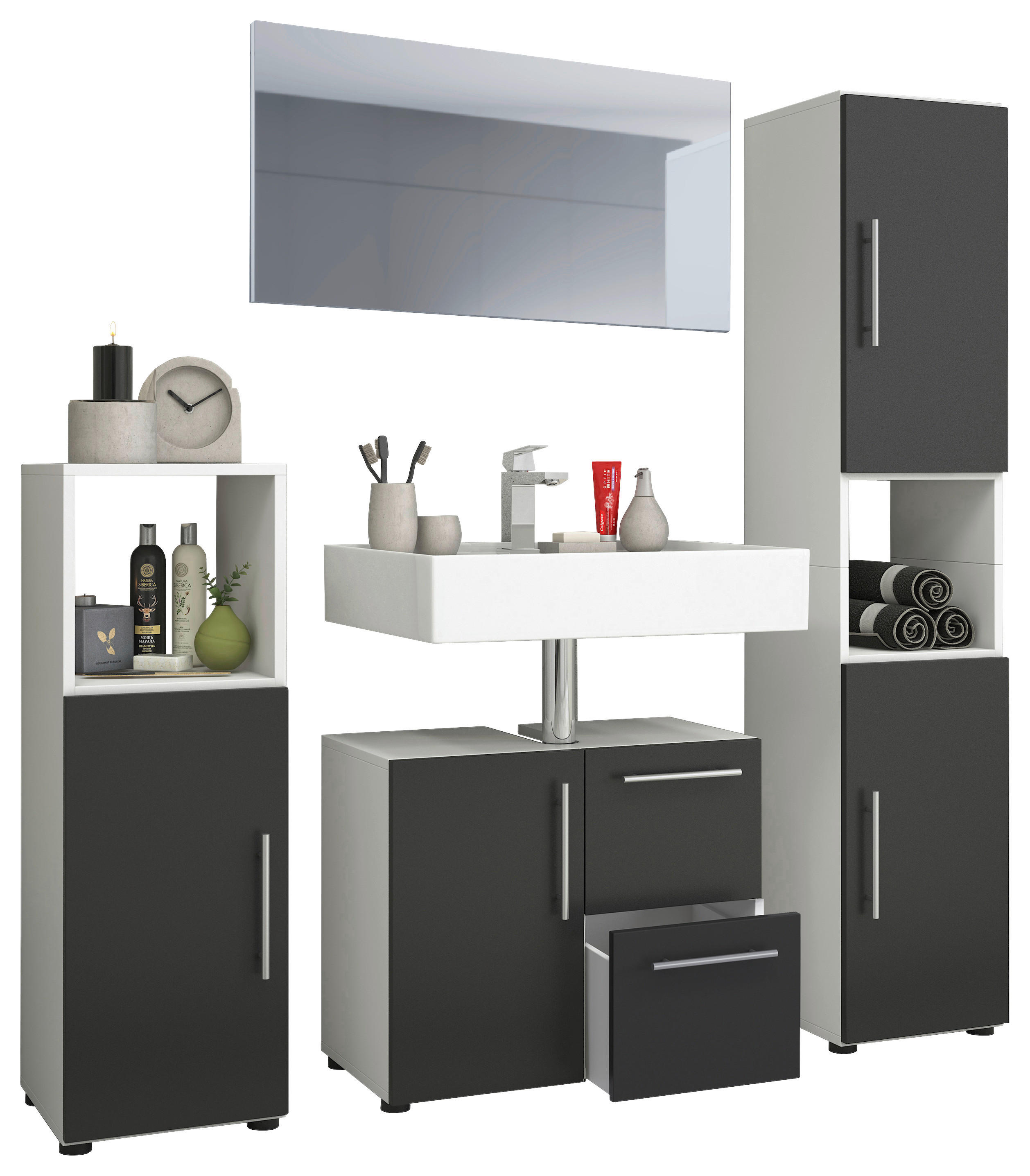 Badezimmer-Set Flandu weiß schwarz B/H/T: ca. 61x51x32 cm Flandu - weiß/schwarz (61,00/51,00/32,00cm) - VCM Möbel