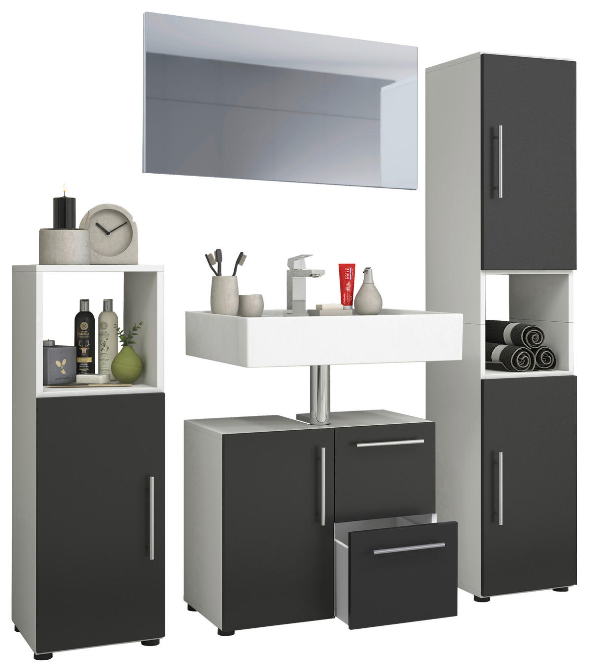 Badezimmer-Set Flandu weiß schwarz B/H/T: ca. 61x51x32 cm Flandu - weiß/schwarz (61,00/51,00/32,00cm) - VCM Möbel
