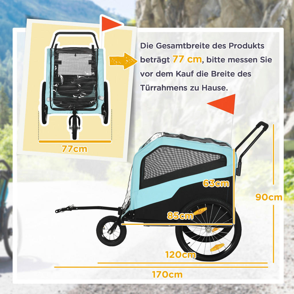 Thumbnail - PawHut Hundeanhänger blau Polyester-Mischgewebe B/H/L: ca. 77x90x170 cm