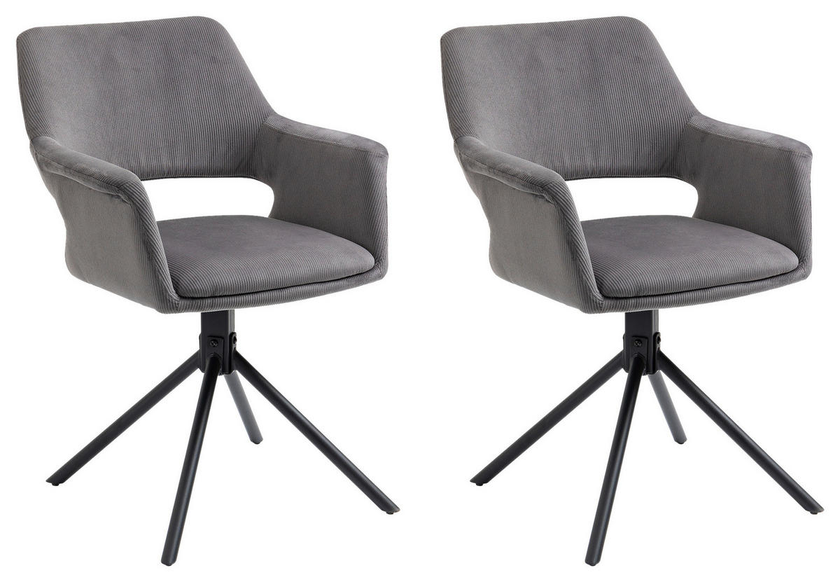Stuhl ELEONORE 2er-Set grau schwarz Stoff Metall B/H/T: ca. 57x84x61 cm ELEONORE 2er-Set - schwarz/grau (57,00/84,00/61,00cm) - byLIVING