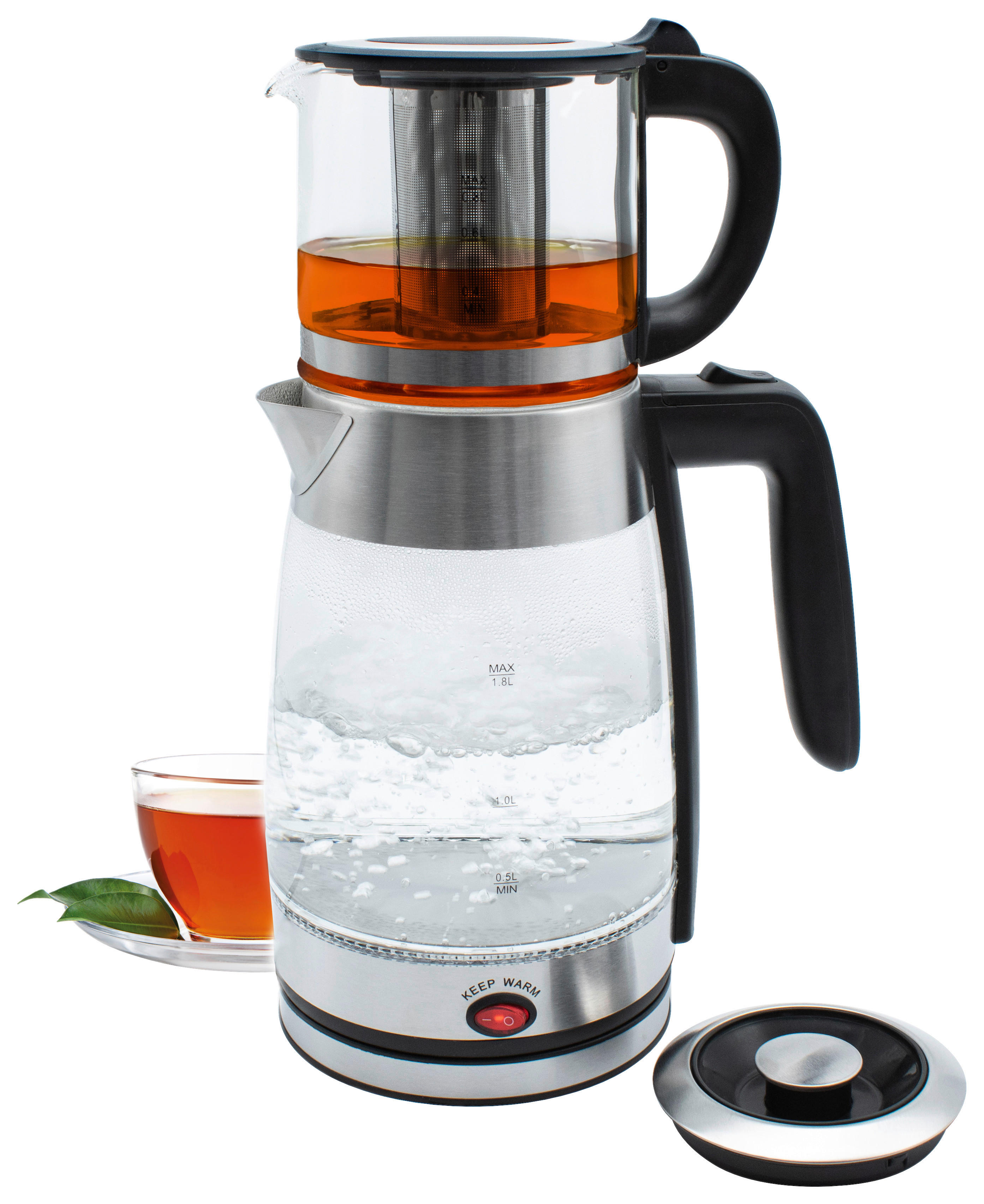 SCHÄFER Teekocher 74268 transparent Glas Stahl ca. 2,6 l Glas-Teekocher 74268 - schwarz/transparent (2,60l) - SCHÄFER