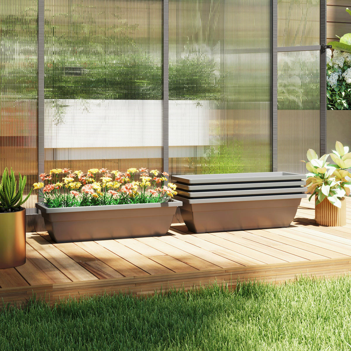 Outsunny Pflanztopf 5er Set grau Kunststoff B/H/L: ca. 21x16x59 cm Pflanztöpfe 5er Set - grau (59,00/21,00/16,00cm) - Outsunny