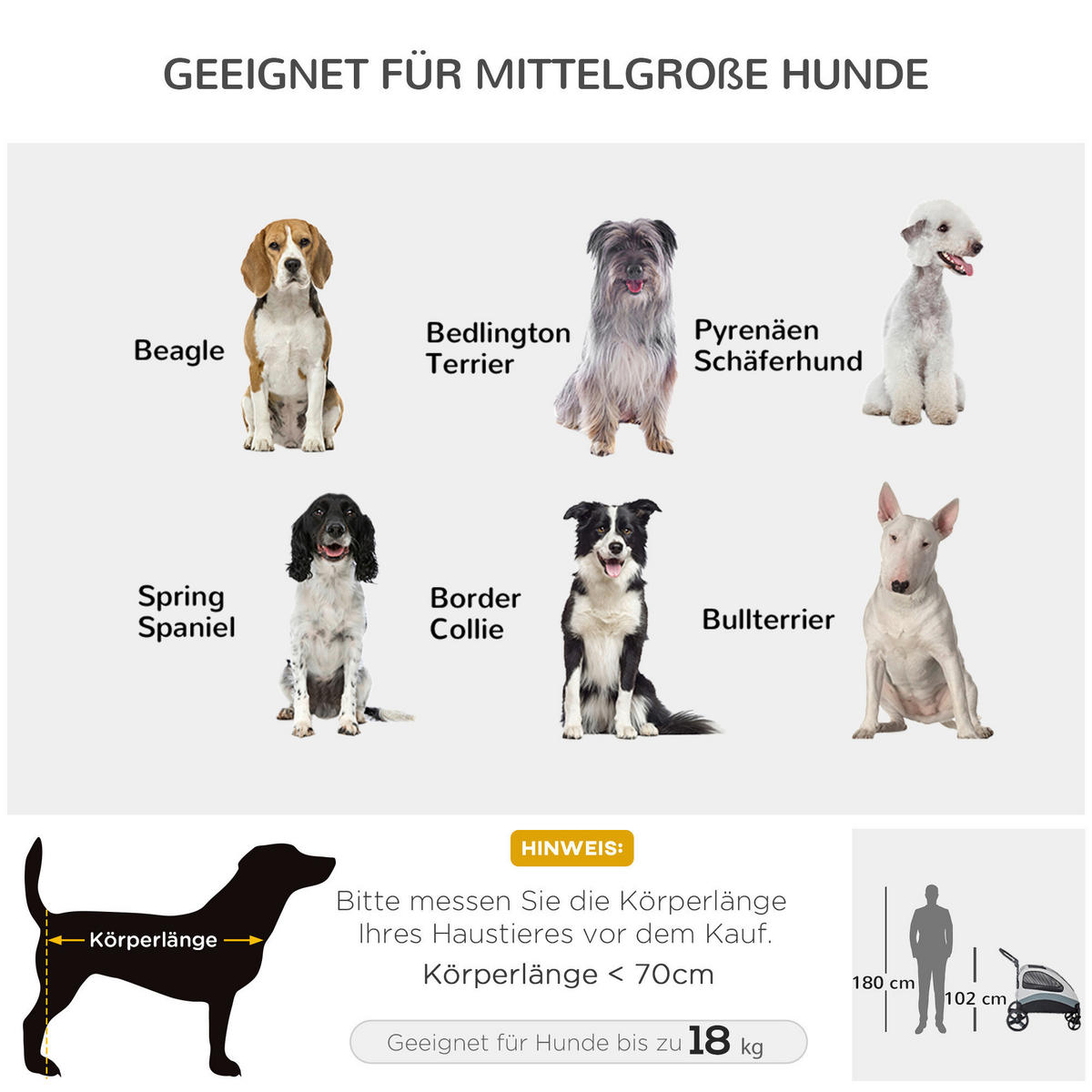 PawHut Hunde-Zubehör schwarz Polyester B/H/L: ca. 67x107x102 cm Hundebuggy - schwarz/grau (102,00/67,00/107,00cm) - PawHut