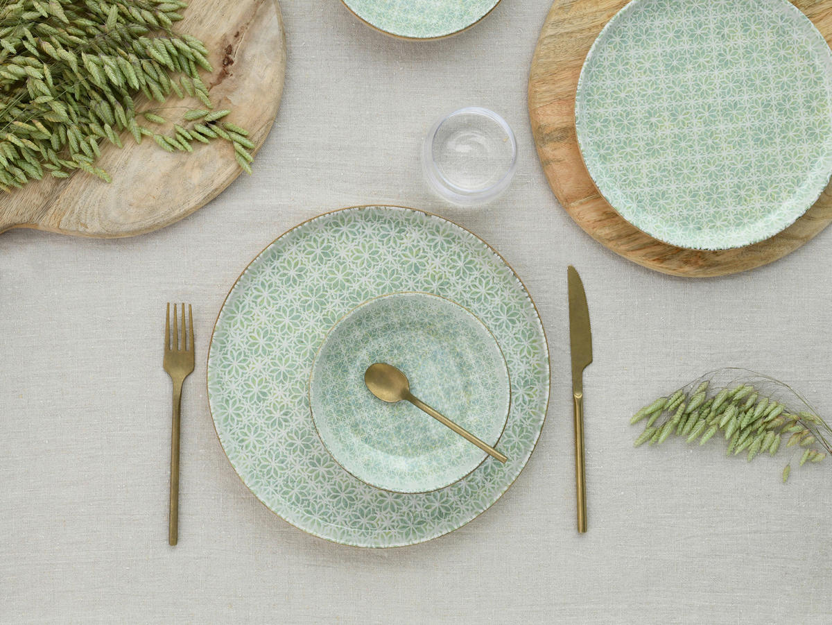 CreaTable Tafelservice Uno Emiliana grün Steinzeug 12 tlg. Uno Emiliana - grün - CreaTable