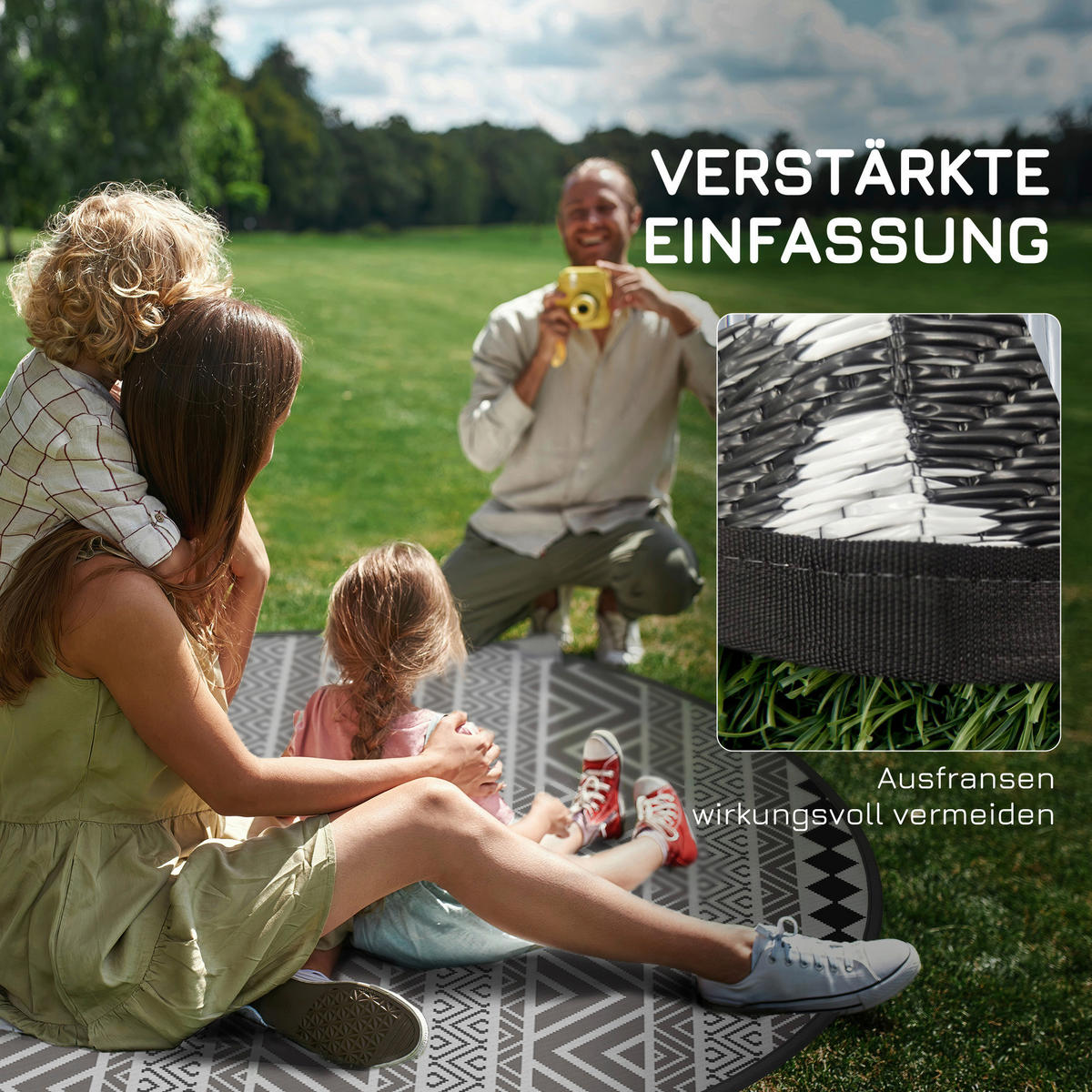 Outsunny Outdoor-Teppich grau B/H/L: ca. 180x180x0,3 cm Outdoor-Teppich - schwarz/grau (0,30/180,00/180,00cm) - Outsunny
