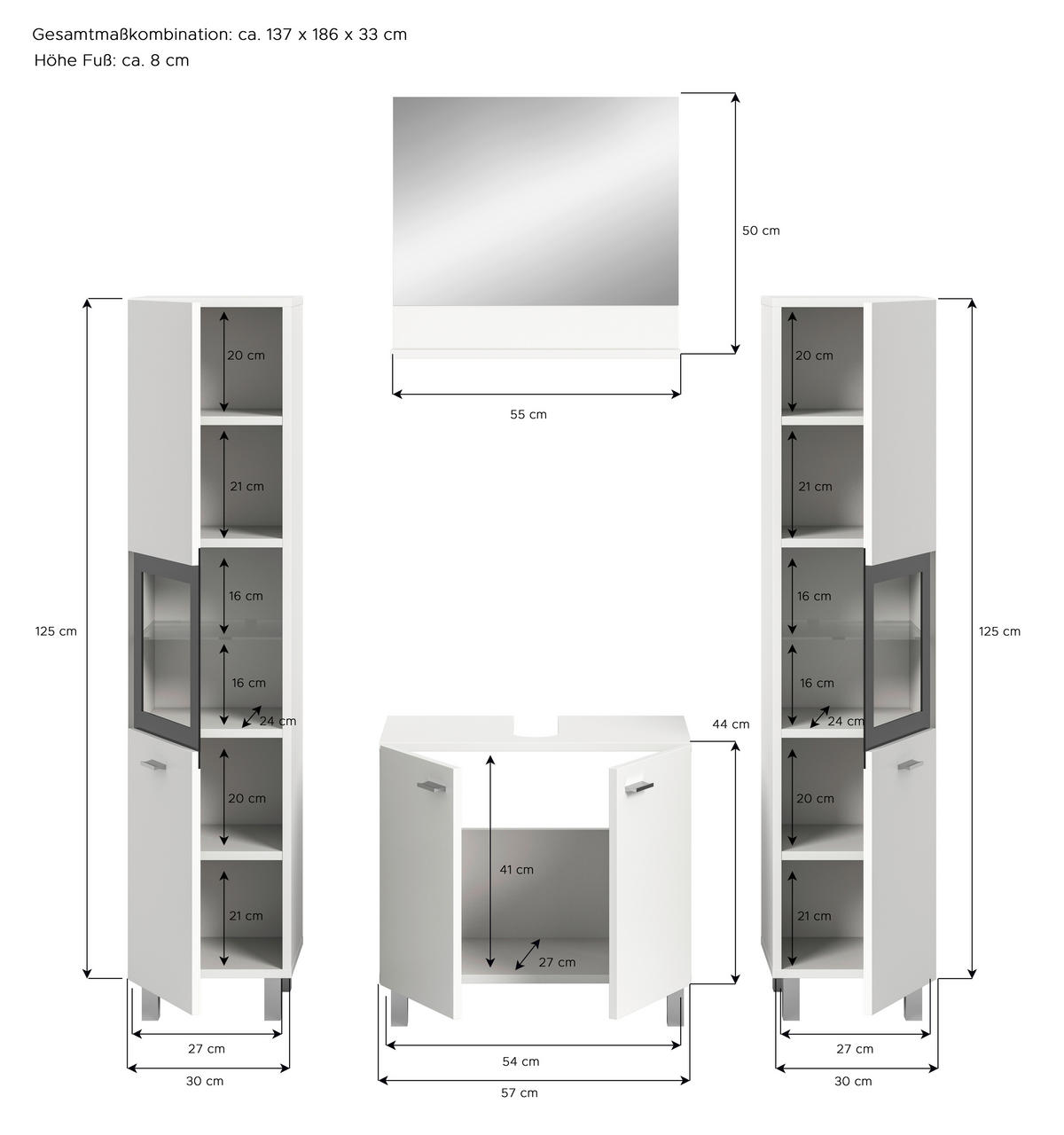 Badezimmer-Set BOSTON weiß schwarz B/H/T: ca. 137x186x33 cm BOSTON - weiß/schwarz (137,00/186,00/33,00cm) - xonox.home