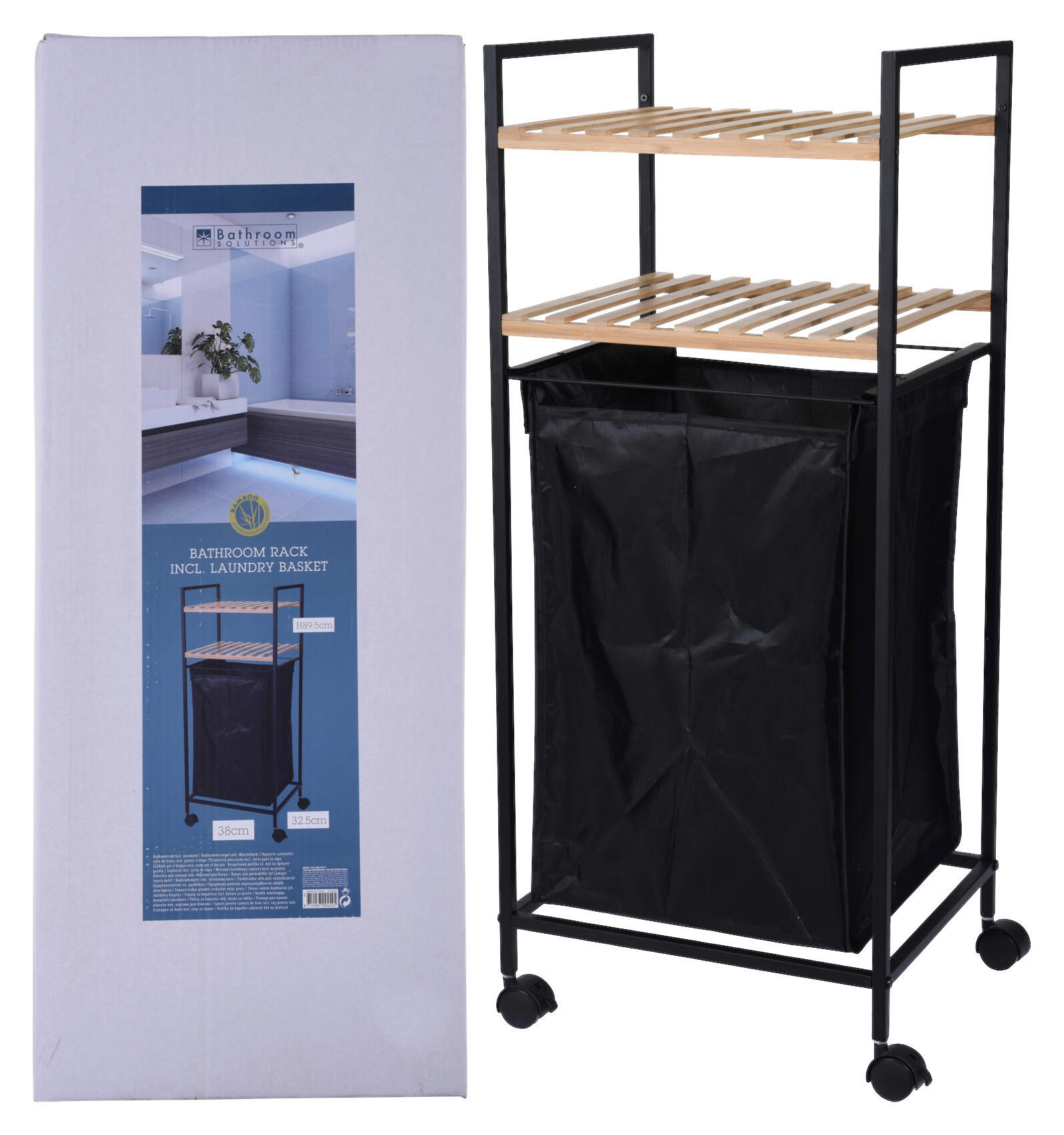 Wäschewagen schwarz Bambus B/H: ca. 32,5x89,5 cm Wäschewagen - natur/schwarz (32,50/89,50cm)