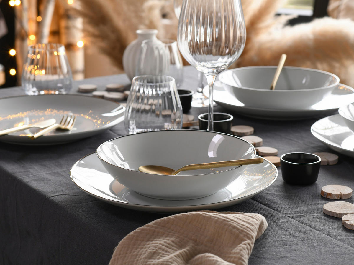 CreaTable Tafelservice Luna Black Line weiß Porzellan 18 tlg. Luna Black Line - weiß - CreaTable