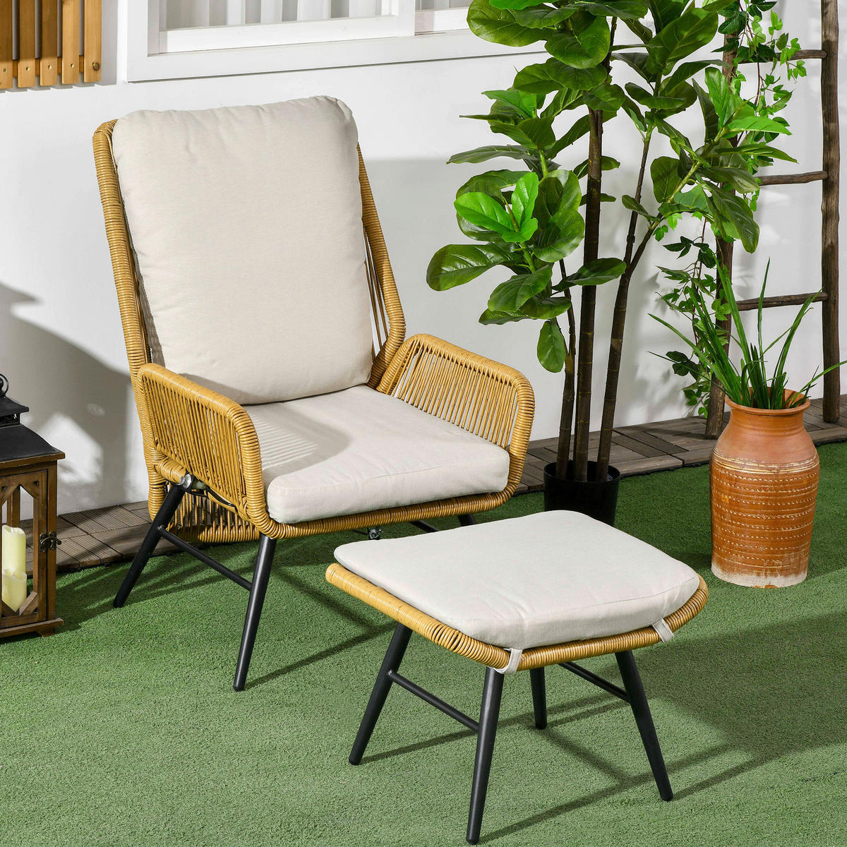 Outsunny Gartensessel natur Polyester B/H/L: ca. 83x94x67 cm Gartensessel - natur (67,00/83,00/94,00cm) - Outsunny