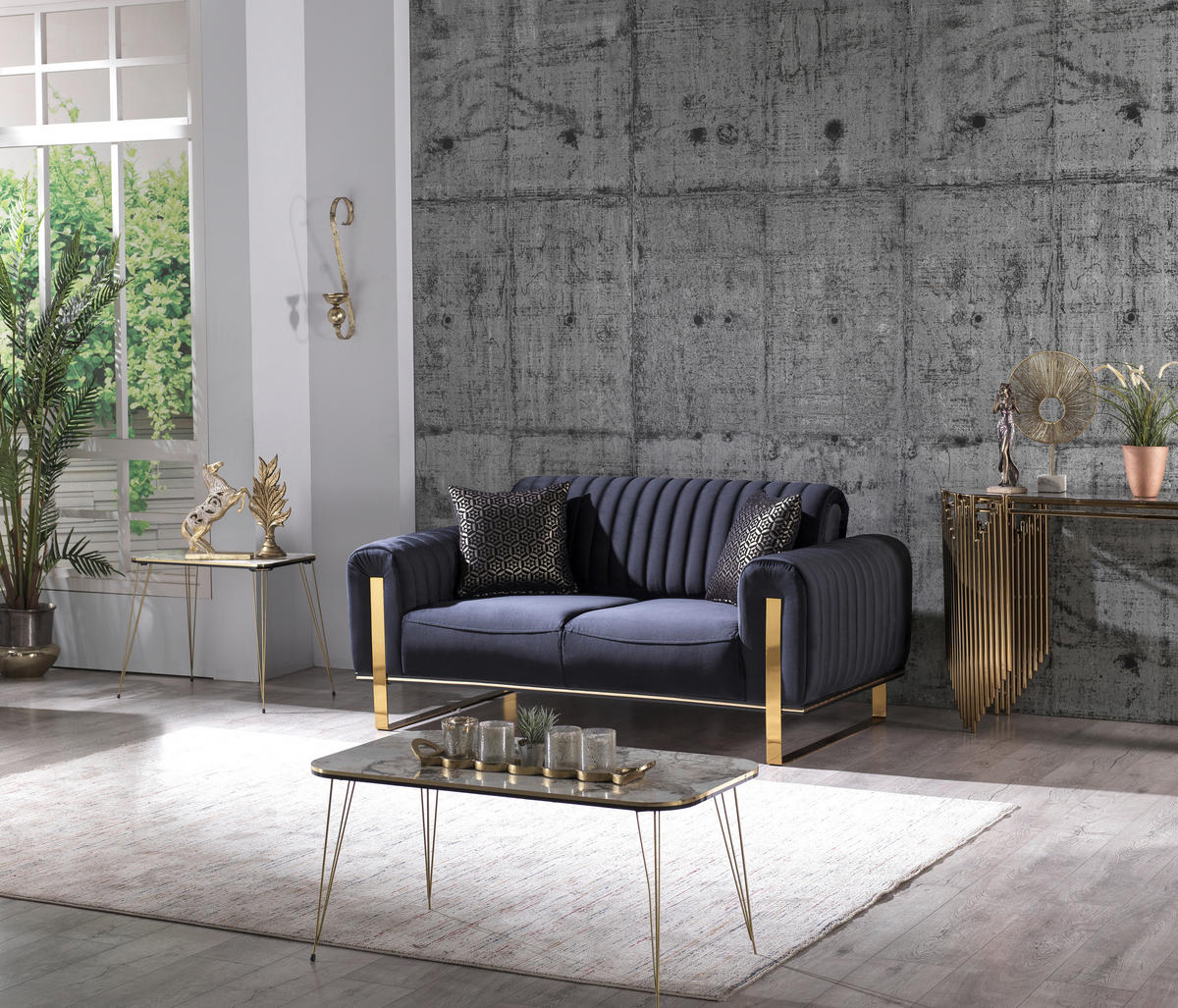 Sofa 3-2-1 Singapur schwarz Microfaser Singapur - gold/schwarz