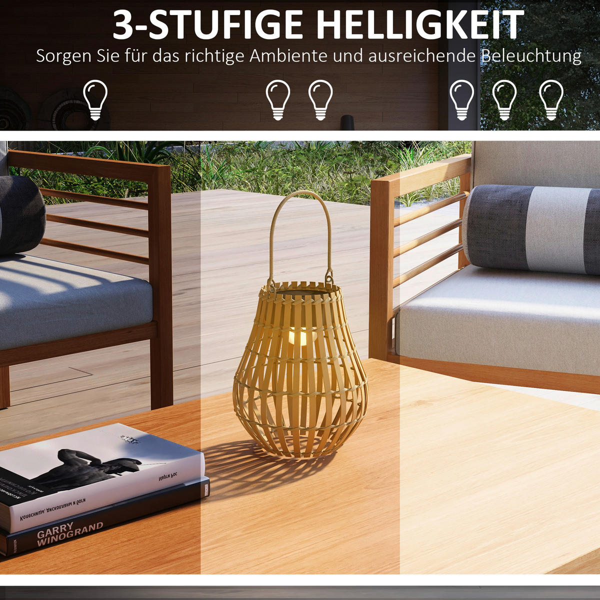 Gartenleuchte natur Bambus Edelstahl Polypropylen B/H/L: ca. 18,5x18,5x22 cm Gartenleuchte - natur (22,00/18,50/18,50cm) - Outsunny