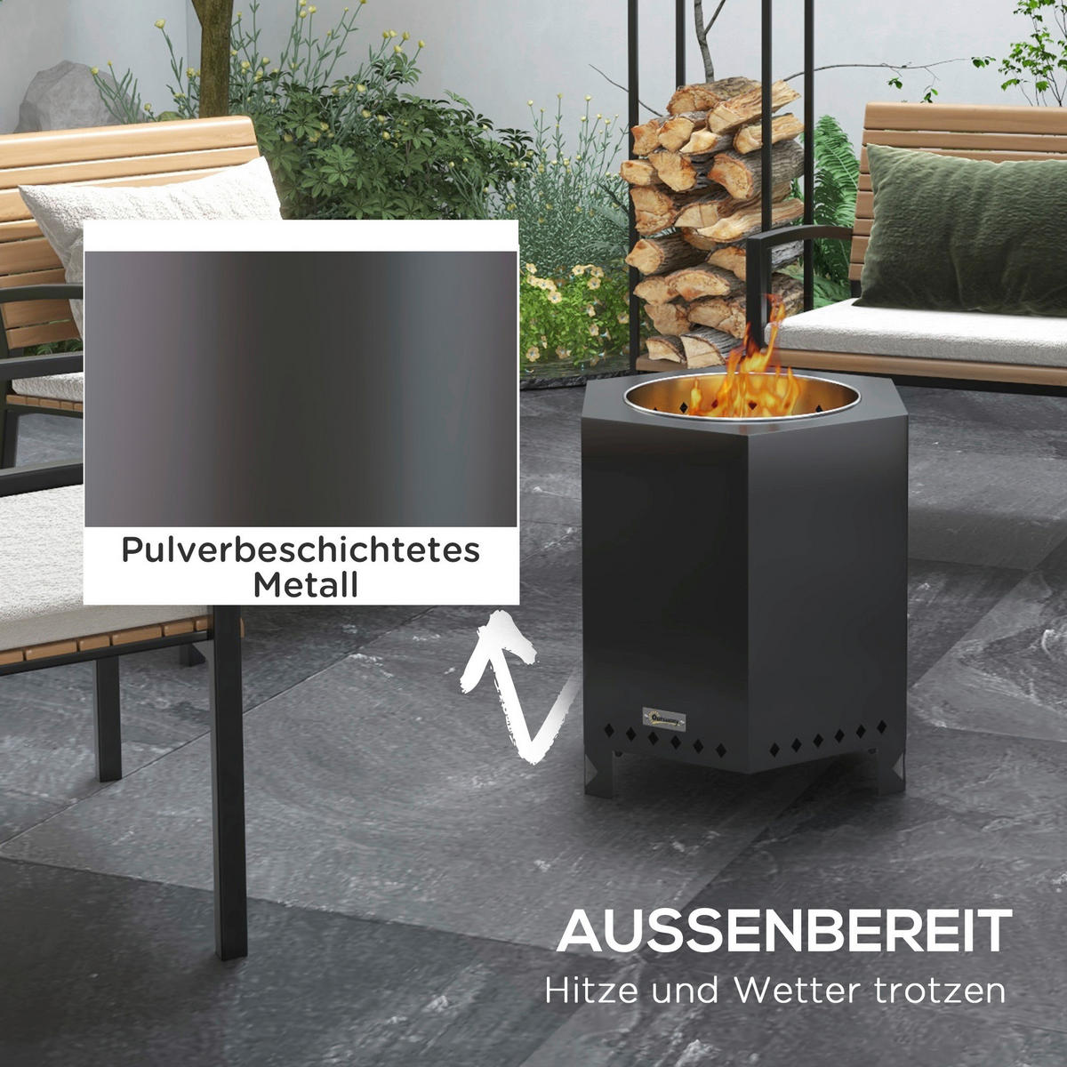 Outsunny Feuerschale schwarz Edelstahl B/H/L: ca. 38,8x46,5x45 cm Feuerschale - schwarz (45,00/38,80/46,50cm) - Outsunny