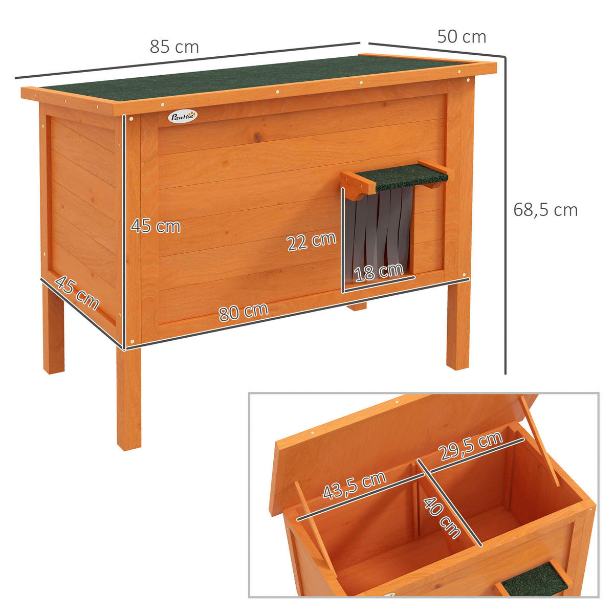 PawHut Katzenhütte orange Holz B/H/L: ca. 50x68,5x85 cm Katzenhütte - orange (85,00/50,00/68,50cm) - PawHut