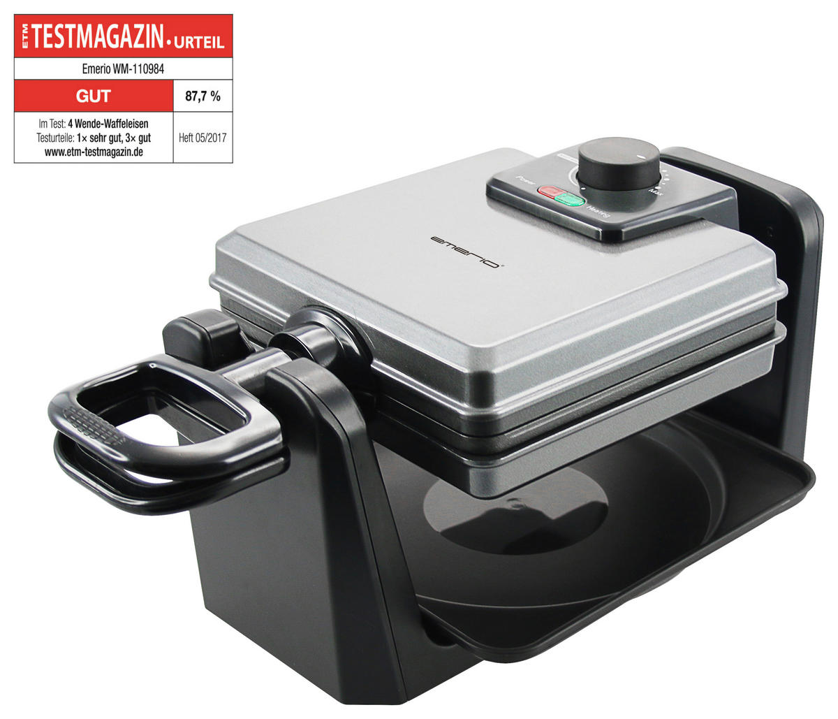 Emerio Waffelautomat WM-110984.4 schwarz Kunststoff B/H/L: ca. 21x19x38 cm Waffeleisen_WM-110984.4 - schwarz/silber (38,00/21,00/19,00cm) - Emerio