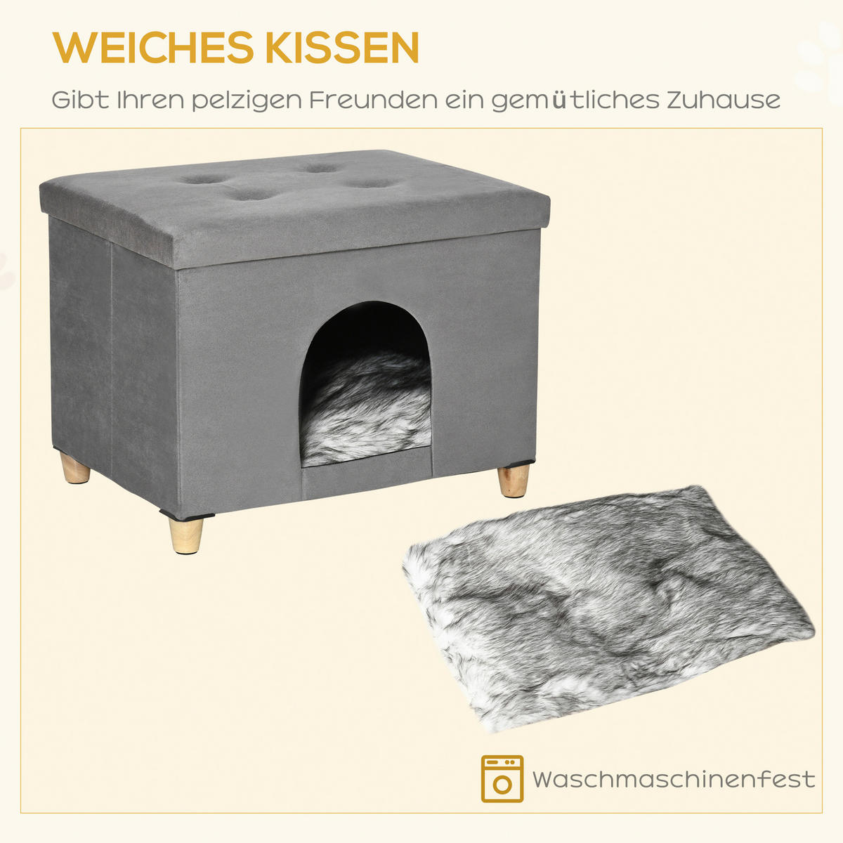 PawHut Katzenhaus grau Polyester B/H/L: ca. 45x44,5x60 cm Katzenhaus - grau (60,00/45,00/44,50cm) - PawHut