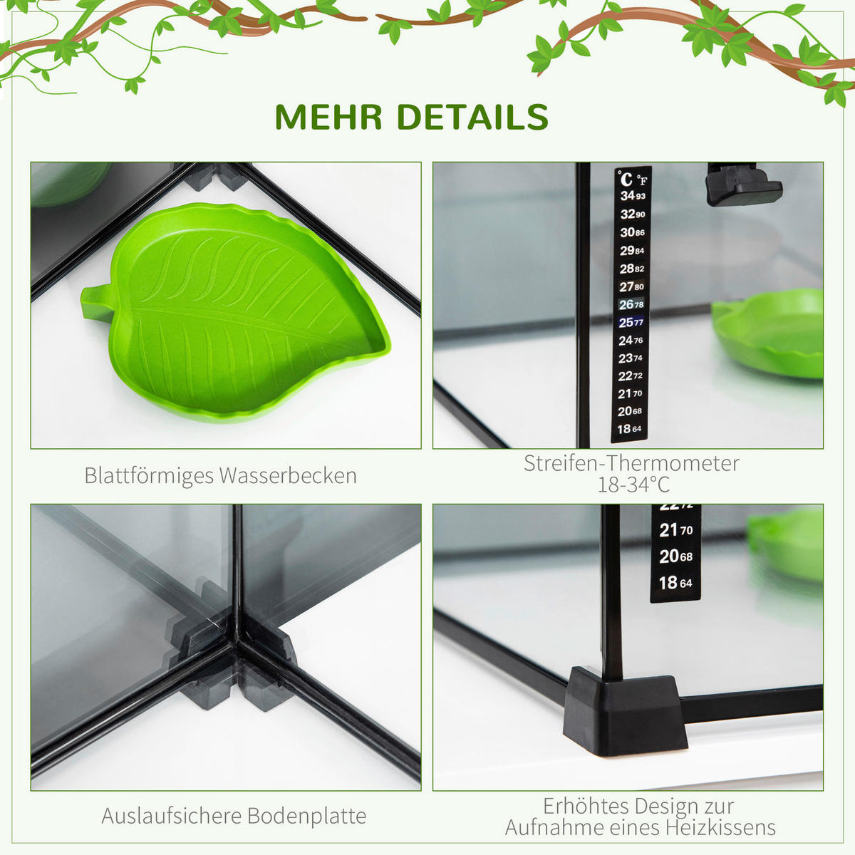PawHut Terrarium schwarz Edelstahl B/H/L: ca. 30x50x35 cm Terrarium_für_Reptilien - schwarz (35,00/30,00/50,00cm) - PawHut