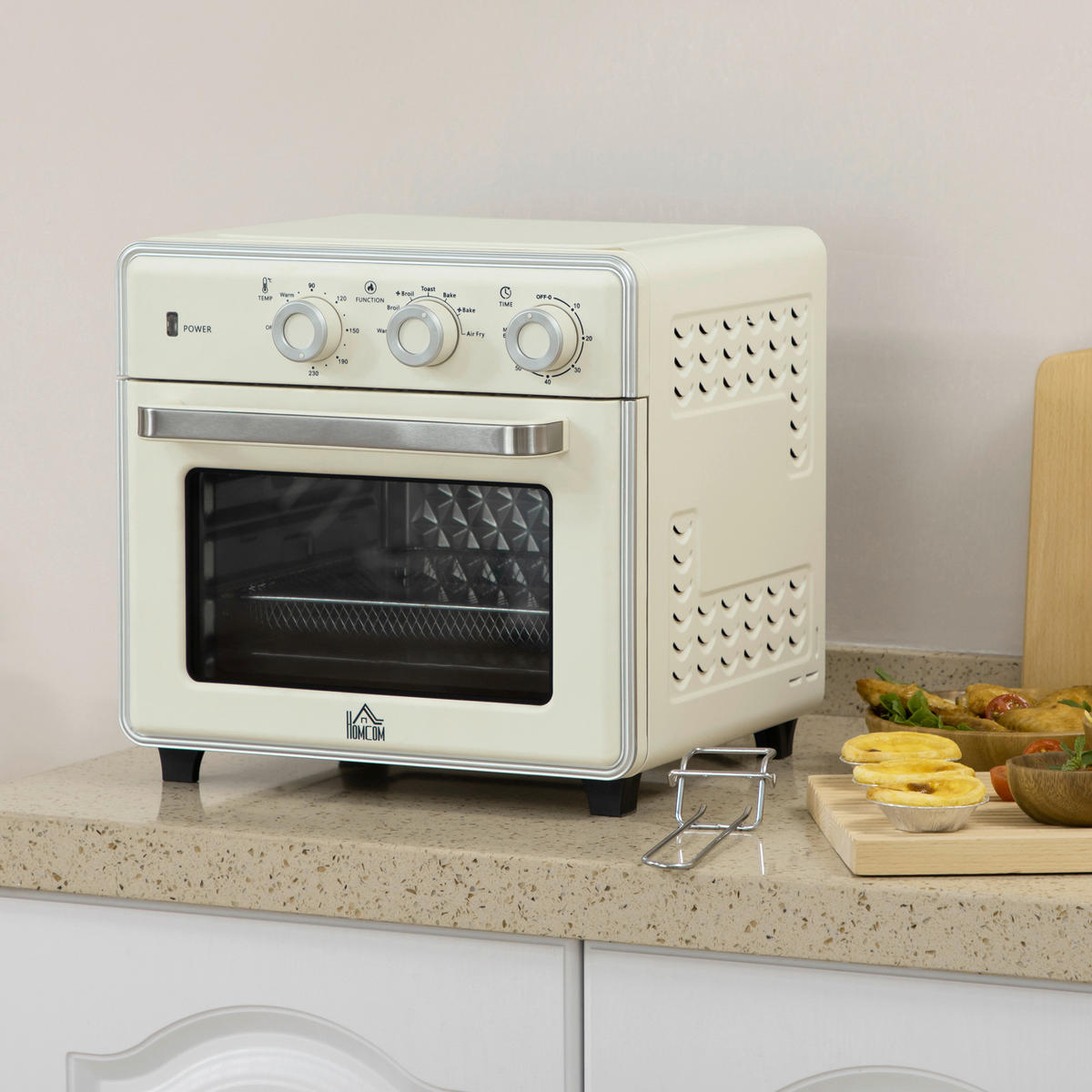 HOMCOM Küchengerät 800-152V90CW cremeweiß Edelstahl B/H/L: ca. 37,7x36x34,5 cm Minibackofen - cremeweiß (34,50/37,70/36,00cm) - HOMCOM